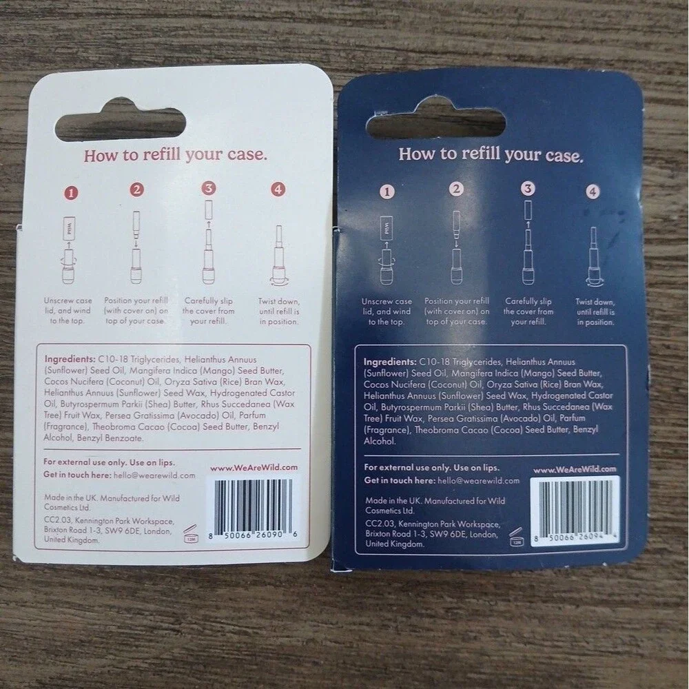 Lot of 2 Wild Refillable Lip Balm Cases & Refills Cath Kidston Hearts NIB